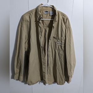 Vintage 1998 NFL Denver Broncos button down- beige; size XL